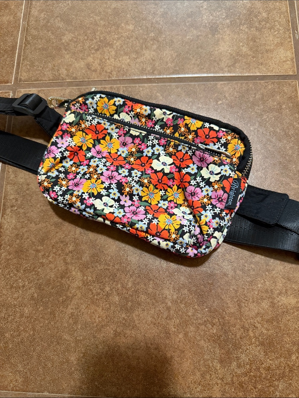 Brighton Floral Multi-Color Crossbody Belt Bag with Black Strap